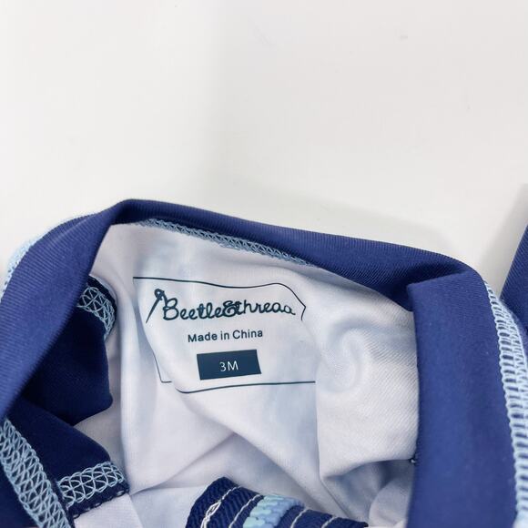 New Beetle & Thread Size 3M Navy Blue Tie Dye Swim Romper and Hat UPF 50+ Boys - Picture 9 of 9